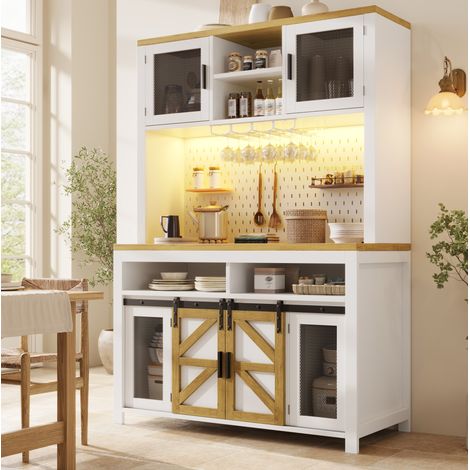 MEUBLIV Hoher Küchenbuffetschrank weiß 120x40x174,5 cm mit LED, USB und modularem Stauraum (1/5)