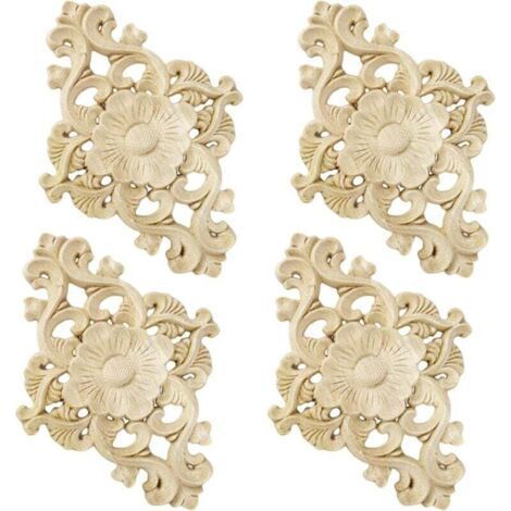 Set of 4 Wooden Carved Decorations for Furniture, Wall, Cabinet, Door, Decoration, DIY (1/4)