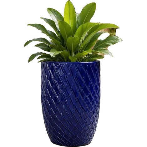 Blumentopf, Blaues Diamantmuster, Abflusslöcher, D8110 (1/2)