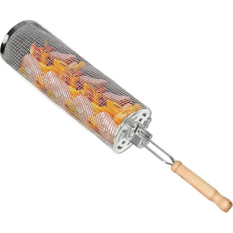 Barbecue BBQ Net Tube - Filet roulant pour barbecue Paniers à filet Boîte cylindrique grillé Accessoires de cuisson légumes et crevettes Petit (1/5)