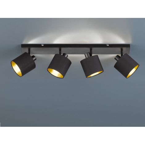 LED Deckenstrahler 4-flammig Schwarz, Stoffschirme Schwarz Gold, Breite 70cm (1/4)
