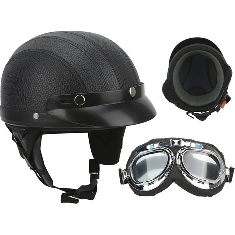 Casque de moto avec protection UV et traitement antibuée, en similicuir, universel pour scooter (1/5)