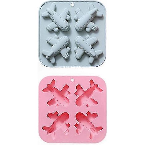Moule en silicone en forme d'avion pour glaçons de chocolat, gâteau, gelée et aliments pour bébé, bleu et pêche. (1/2)