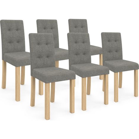 Idmarket – Lot de 6 chaises capitonnées grises POLGA – Structure en bois – Dossier haut rembourré – Assise confortable 43x43cm – Hauteur 94cm (1/5)