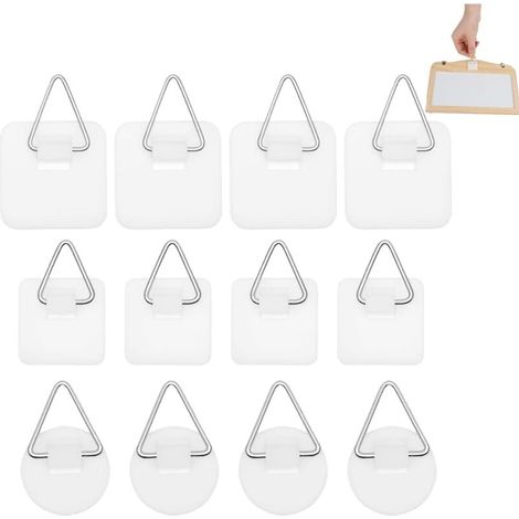 Set mit 48 selbstklebenden Fotohaken in drei Formen, Klebehaken, Klebenägel für Bilderrahmen, Gemälde, Deko-Objekte, weiß (1/4)