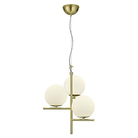 Lampada a sospensione 3 luci, metallo e vetro, ottone opaco e bianco, D 40 cm, Pure (1/4)