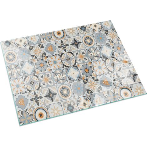Plaque Rectangulaire en verre trempé décorative de protection de sol sous cheminée Motifs mosaïques sur carreaux 60x40 cm (1/5)