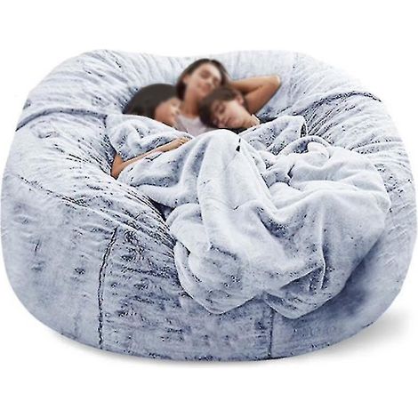 Pouf Lazy Sofa en fausse fourrure - 135 cm x 65 cm - Bleu neige