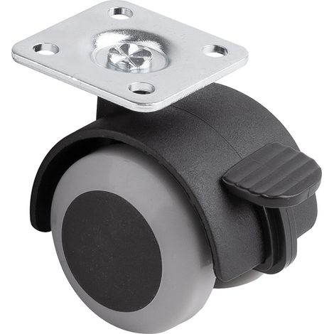 Rueda para muebles con banda de rodadura flexible, diámetro 40 mm, con placa de montaje y freno, color gris SANS MARQUE