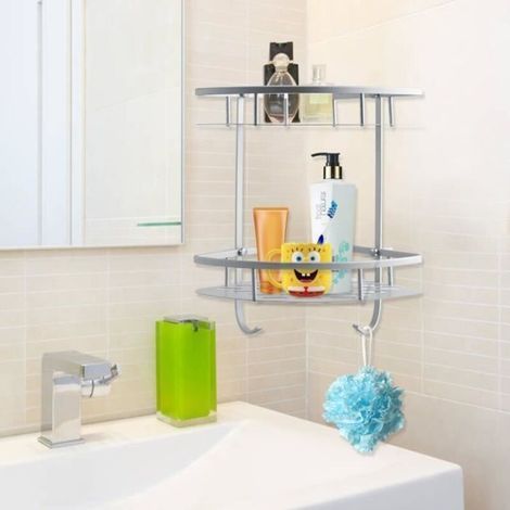 Étagère d\'angle en Aluminium - TQ-DBA - 2 étages - Maximisez l\'espace de stockage de votre salle de bain (1/4)