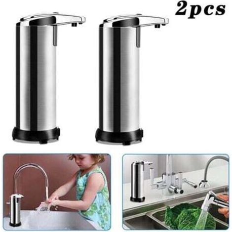 Distributeur de savon automatique pour salle de bain avec capteur infrarouge et base étanche, sans contact - Lot de 2 (1/4)