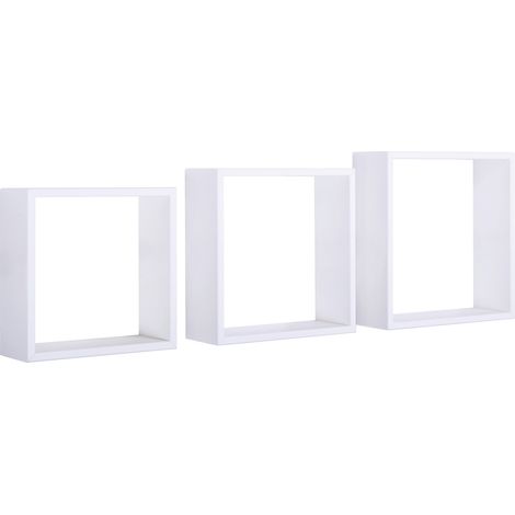 Set 3 Mensole da Parete Cubo in Fibra di Legno Incubo Slim Bianco (1/5)