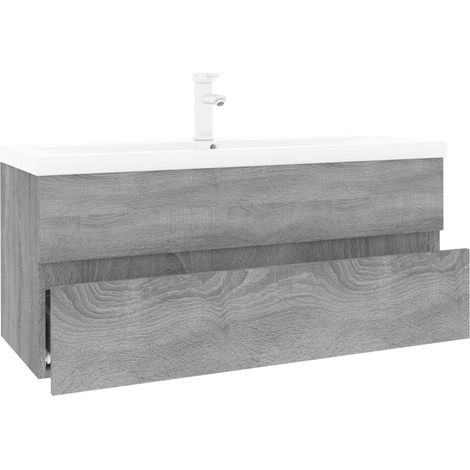 Meuble lavabo avec bassin intégré 100 x 38,5 x 45 cm sonoma gris bois d'ingénierie