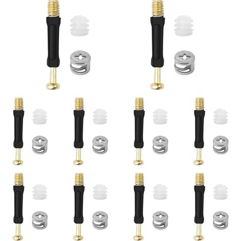 Lot de 10 raccords excentriques pour meubles - Diamètre : 11,8 mm - Chevilles à visser avec bord de recouvrement M6 x 40 mm et écrous à visser M6 - Pour montage complet de meubles - Noir (1/5)