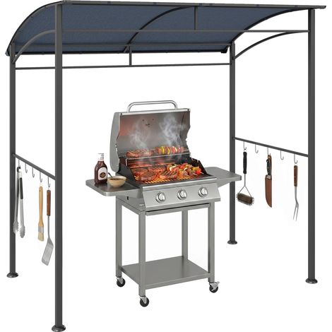 Outsunny Grillpavillon 215 x 150 x 220 cm Wasserabweisend Gartenpavillon mit Gebogendach, Gartenlauben mit Haken, BBQ Pavillon, Gartenzelt Grillzelt Partyzelt für Garten Party Picknick BBQ, Grau (1/5)