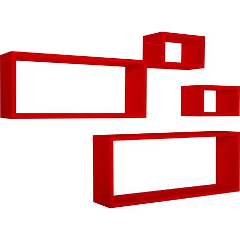 Set 3 Mensole Cubo da Parete Quadrato e Rettangolare in Fibra di Legno Merlino Rosso (1/5)
