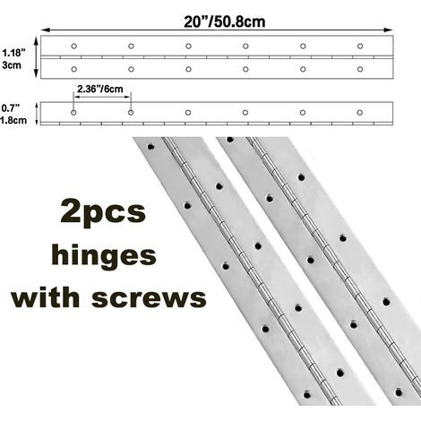 (2 pièces 20 po x 30 mm x 1,2 mm) 2 charnières piano en acier inoxydable antirouille, de 6 po à 48 po, pour portes d'armoires, meubles marins, boîtes en bois, charnières sur mesure (1/5)