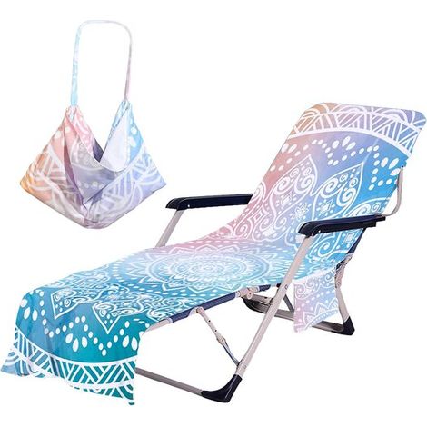 Une housse de chaise de plage avec poches latérales, une housse de serviette épaisse à séchage rapide, adaptée aux chaises longues, piscines, jardins, plages et hôtels, antidérapante (bleue). (1/5)