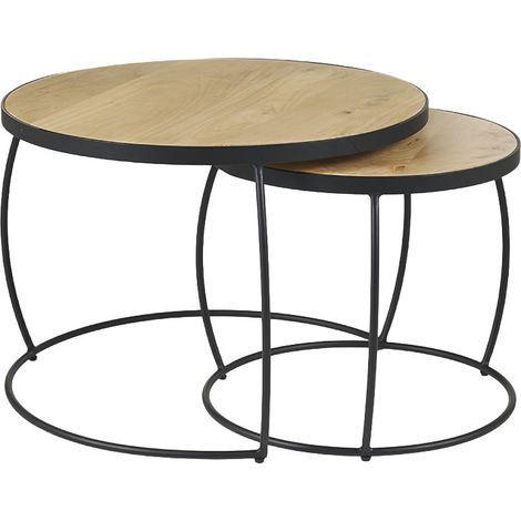 Verschachtelungs-Couchtische aus massivem Mangoholz und Metall BARREL