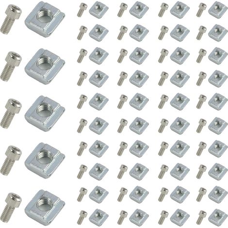 Lot de 50 Écrous à Rainure en T M6, Série 2020 M5 Type B, en Acier au Carbone avec Vis à Six Pans Creux, Kit de Connecteurs pour Fentes d'Extrusion en Aluminium, Compatible avec Profils de 6mm (1/5)