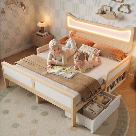 lit enfant couchage rangement 140x200 bois blanc chene OKMYHOME