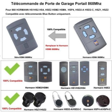 Telecommande Garage - 4 Boutons - 868 MHz - Auto-apprentissage - Compatible HSM4 HS4 - 1 Unite (1/4)