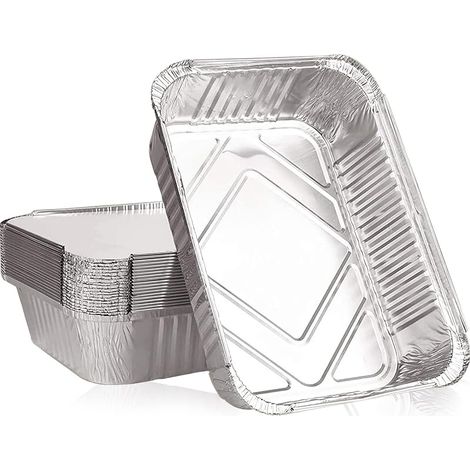 20 Pièces Barquette Aluminium 1000ml Couvercle - Plat Jetable Grande Boîte Alimentaire BBQ Cuisson Congélation (22x16x5cm)