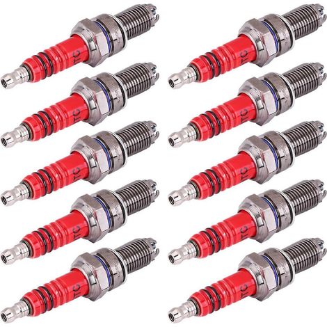 Lot de 10 bougies d'allumage à 3 électrodes D8TC pour motos, scooters, quads et VTT de 125 cm³, 150 cm³, 200 cm³ et 250 cm³ (1/5)