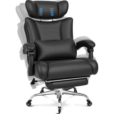 Fauteuil de bureau ergonomique 200kg, repose-pieds, roulettes silencieuses, noir (1/5)