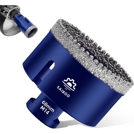 Forets Carrelage Diamant 68mm Scie Cloche Diamantée Brasé Sous Vide et Trépans avec Filetage M14 pour Granit Carrelage Porcelaine Céramique Marbre, pour Meuleuse d'angle (1/5)