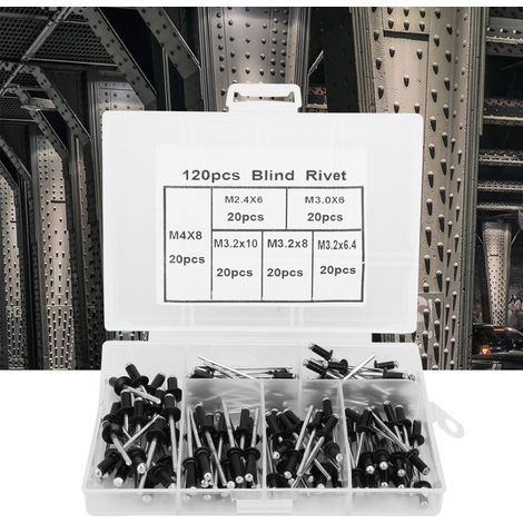 Kit de 120 rivets aveugles en alliage d'aluminium, tailles M2.4, M3, M3.2 et M4. (1/5)