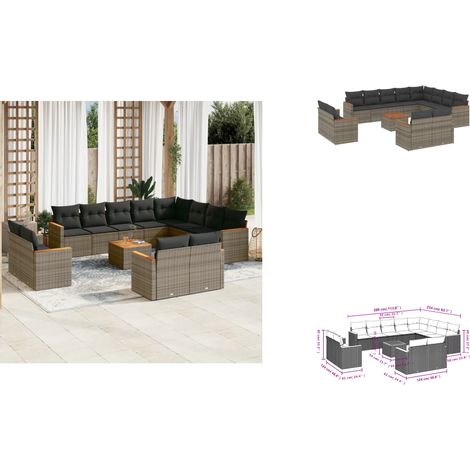 13-tlg. Garten-Sofagarnitur mit Kissen Grau Poly Rattan - Gartenmöbel Set - Esszimmergarnitur - Outdoor Möbel - Lounge Sofa - Rattan Gartenmöbel (1/3)