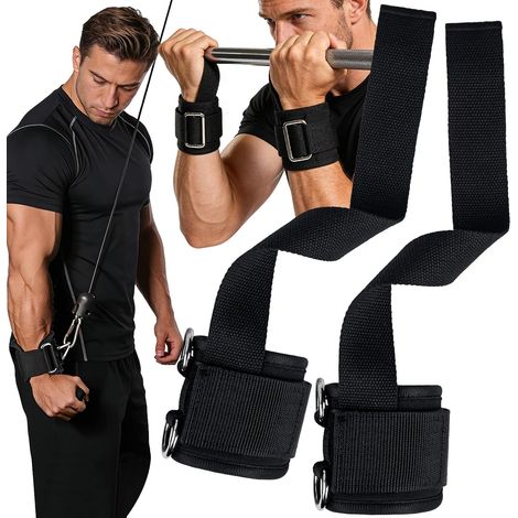 Bandages de poignet de gymnastique, sangles d'haltérophilie avec anneaux en D, sangles de préhension pour le sport de force, sangles de levage de terre pour l'entraînement sur les machines de traction (1/5)