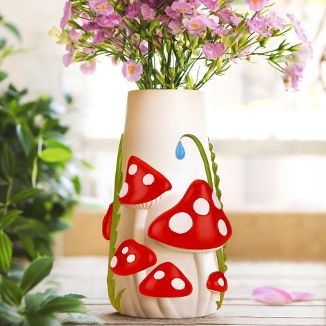 Vase à Champignons Pastel pour Fleurs, 20,3 cm de Haut, décoration de Champignon Funky Arc-en-Ciel, vases Uniques pour Fleurs, décoration de Chambre Mignonne esthétique (1/4)