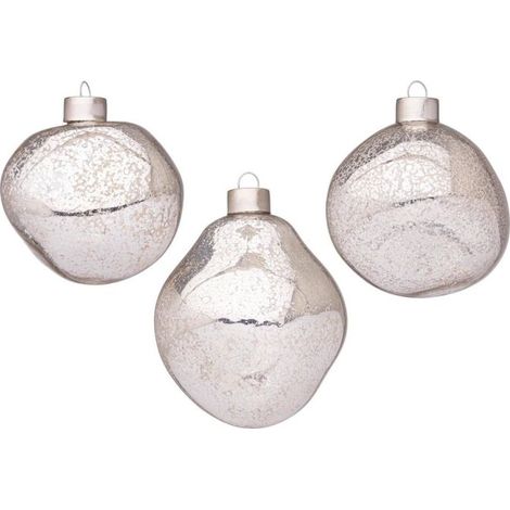 CONFEZIONI 3 PALLINE NATALE ARGENTO IN VETRO ORGANIC BIZZOTTO D8