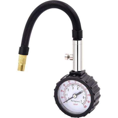Manomètre de pression des pneus, manomètre de pression d'air, manomètre de précision avec flexible, cadran lumineux, manomètre mécanique pour valve Schrader de vélo, moto, voiture, SUV (1/5)