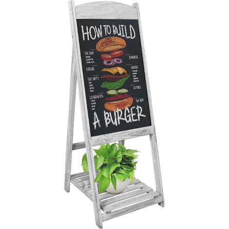 unho Kundenstopper Holz, magnetische Aufsteller Kreidetafel Gehwegaufsteller, Werbetafel mit Blumenregal für Kaffee Bar Restaurant Hotel Buchhandlung, 110×40CM (1/5)