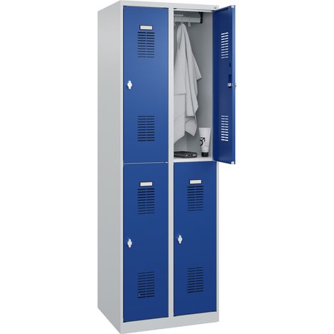 C+P Doppelstöckiger Spind Basis PLUS, 4 Fächer, 1850x600x500mm, 7035/5010 (1/5)