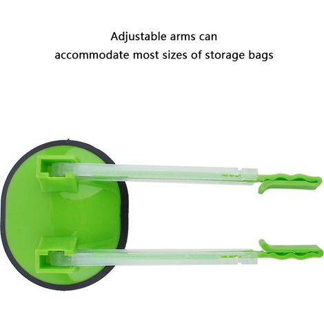 Porte-sacs de cuisine réglable mains libres avec pince, ouvre-sacs antidérapant (vert) (1/5)