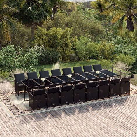 Ensemble à manger de jardin 17 pcs coussins noir résine tressée (1/5)