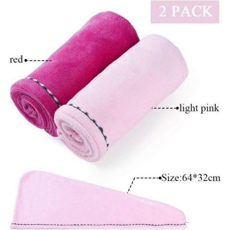 2 PCS serviettes pour séchage des cheveux en microfibre ultra absorbante (Rose,Rouge) (1/4)