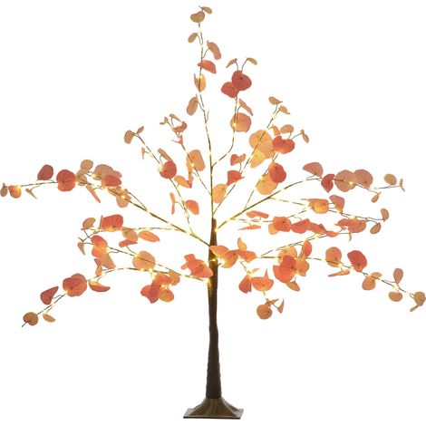 Árbol de eucalipto otoñal artificial 120 cm Lámpara de árbol con 175 luces LED y base decoración Navidad para interiores y exteriores naranja (1/5)