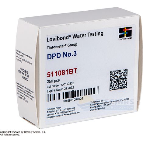 Caja Reactivo DPD 3 para fotómetro, 250 Uds. Lovibond.