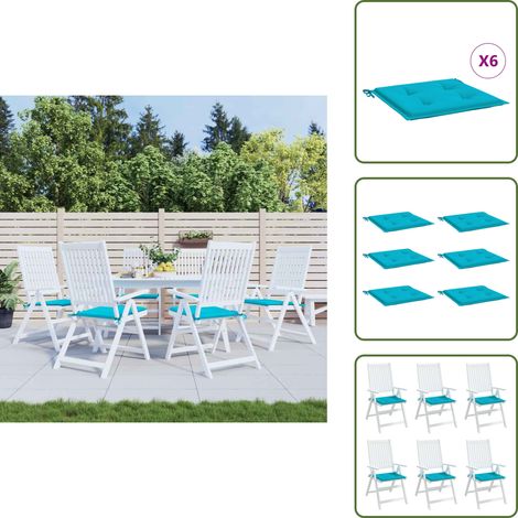 Coussins de chaise de jardin lot de 6 turquoise 40x40x3cm tissu - Coussins De Chaise - Coussins D'extérieur - Coussins De Jardin - Tissus Oxford - Coussins Imperméables