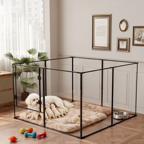 BingoPaw 8 Panels Transparent Small Animal Playpen Heavy Duty Acrylic Enclosure Dog Fence, 122 x 122 x 76.5cm