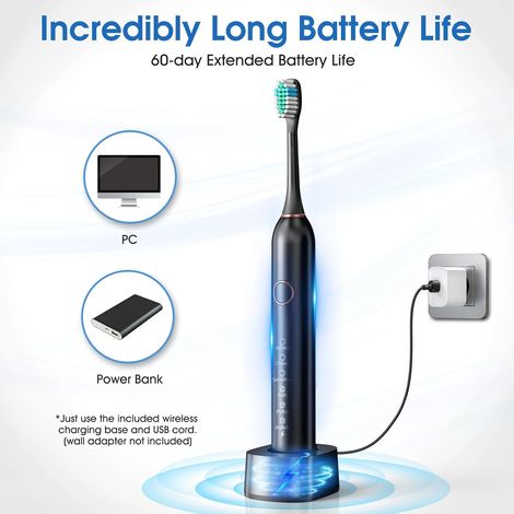 Brosse à dents électrique sonique pour adultes et adolescents, 8 têtes de brosse, étui de voyage, 6 modes, moteur électrique 40 000 VPM, étanche IPX7, minuteur 2 minutes, W-AquaForge