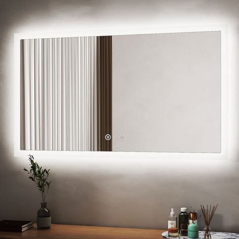 Badspiegel mit Beleuchtung 120x70cm Groß Spiegel mit Beleuchtung Badezimmerspiegel mit Beleuchtung Kosmetikspiegel Lichtspiegel LED Wandspiegel, 3 einstellbare Lichtfarbe, Anti-Beschlag, Speicherfunkt (1/5)