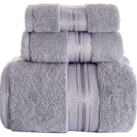 Ensemble de 3 serviettes de bain grises 100 % coton de luxe (1/5)