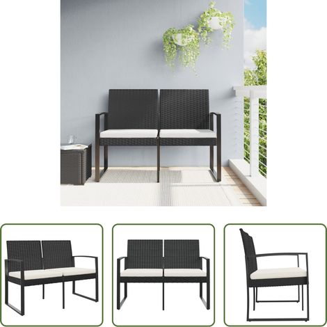 Gartenmöbel - Gartenbank 2-Sitzer mit Kissen Schwarz PP-Rattan (1/5)