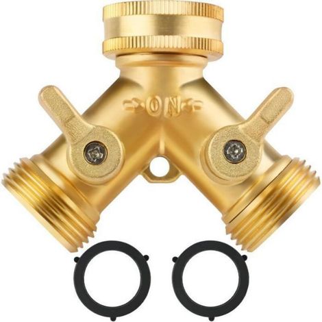 1 Robinet double, Connecteur en Y 3/4, 2 voies, Laiton, Pour machine à laver (1/5)